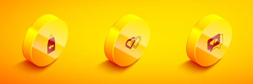 Set Isometric Please do not disturb with heart, Two Linked Hearts and speec.. Stock Illustration