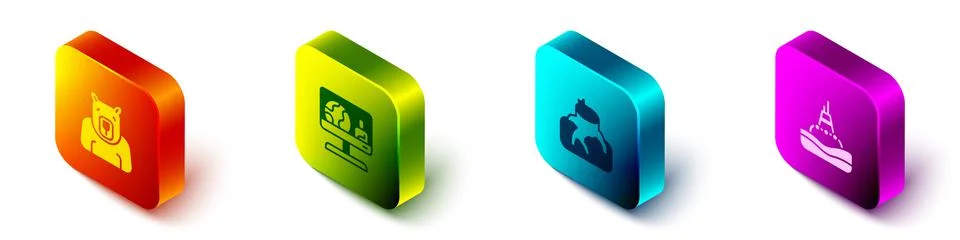 Set Isometric Polar bear head, Weather forecast, Deforestation and Floating buoy Illustrazione stock