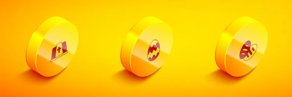 Set Isometric Pope hat, Easter egg and Christian bread icon. Vector Stock Illustration