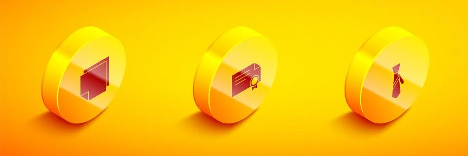Set Isometric Post note stickers, Certificate template and Tie icon. Vector 库存插图