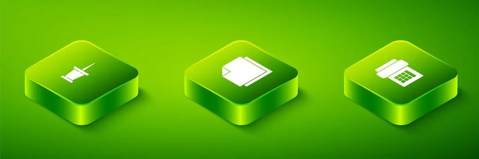 Set Isometric Post note stickers, Telephone and Push pin icon. Vector 库存插图