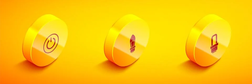 Set Isometric Power button, Light bulb and LED light icon. Vector Stock Illustration