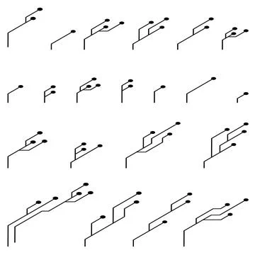 Set of isometric printed circuit board PCB tracks silhouettes isolated on white. Stock Illustration