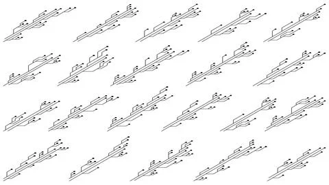 Set of isometric printed circuit board PCB tracks silhouettes isolated Stock Illustration