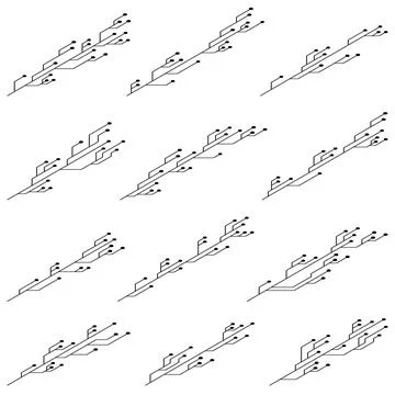Set of isometric printed circuit board PCB tracks silhouettes isolated Stock Illustration