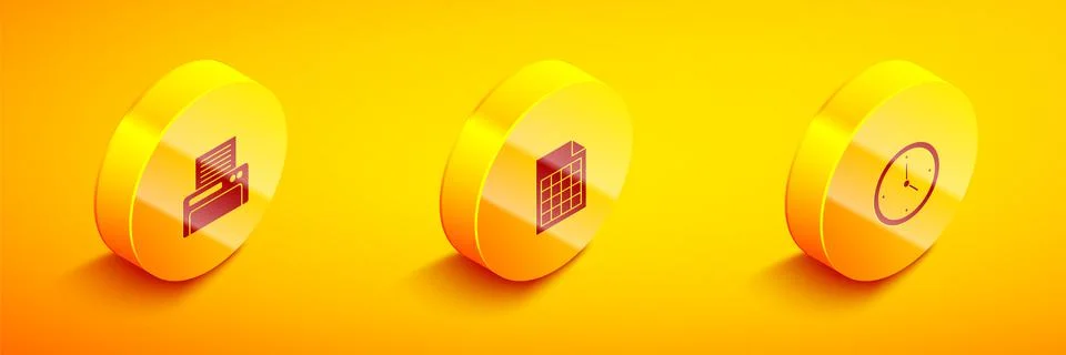 Set Isometric Printer, File document and Clock icon. Vector Illustrazione stock