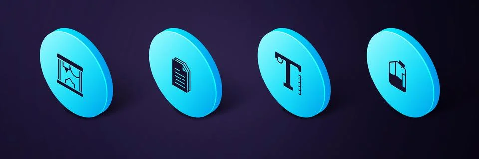 Set Isometric Printer ink bottle, Text, File document and 3D printer icon Stock Illustration