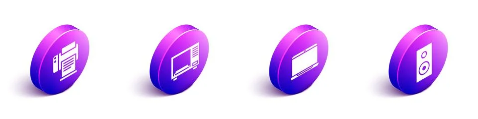 Set Isometric Printer, Microwave oven, Laptop and Stereo speaker icon. Vector Stock Illustration