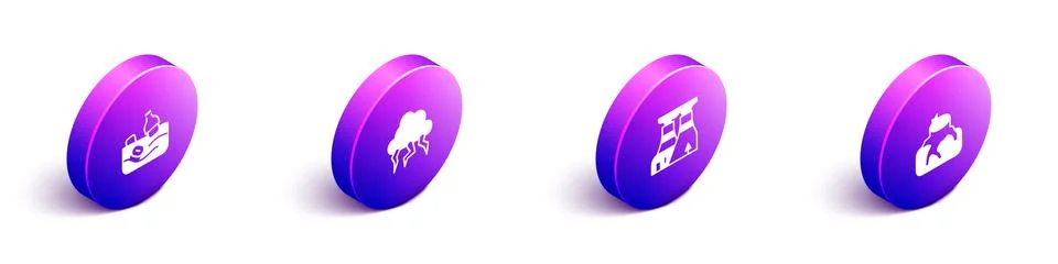 Set Isometric Problem pollution of the ocean, Storm, Nuclear power plant and Ilustração Stock