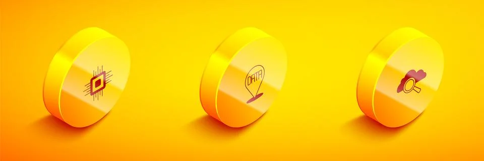 Set Isometric Processor CPU, Data analysis and Search cloud computing icon Illustrazione stock