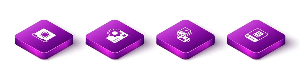 Set Isometric Processor CPU, Neural network, Artificial intelligence robot and Illustrazione stock
