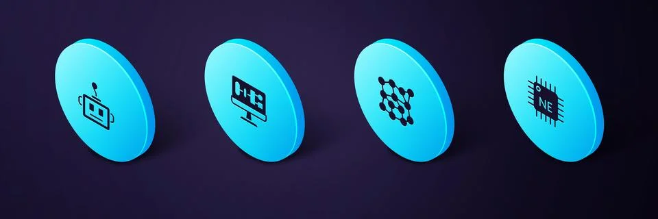 Set Isometric Processor CPU, Neural network, Algorithm and Artificial intel.. Stockillustratie