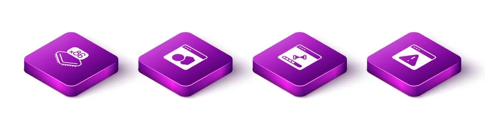 Set Isometric Processor with microcircuits CPU, Software, Loading data window Illustrazione stock