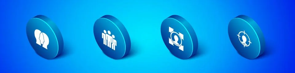 Set Isometric Project team base, Head hunting, and Users group icon. Vector Stock Illustration