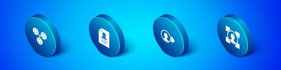 Set Isometric Project team base, Create account screen, Head hunting and Resume Stock Illustration
