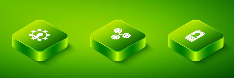 Set Isometric Project team base, Mobile with resume and Human gear icon. Vector Illustrazione stock