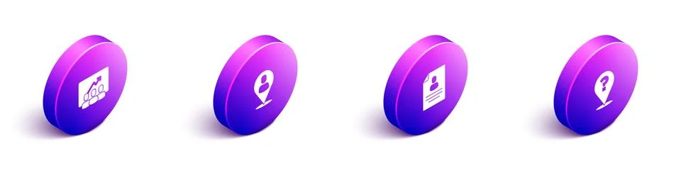 Set Isometric Project team base, Worker location, Resume and Question mark icon Stock Illustration