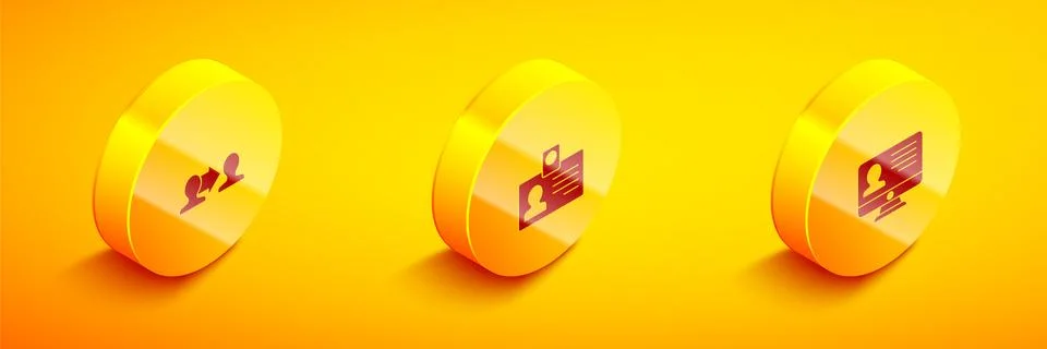 Set Isometric Project team base, Identification badge and Monitor with resume Stock Illustration