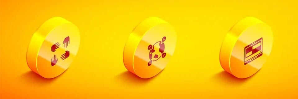 Set Isometric Project team base, Location on the globe and Chat messages laptop Illustrazione stock