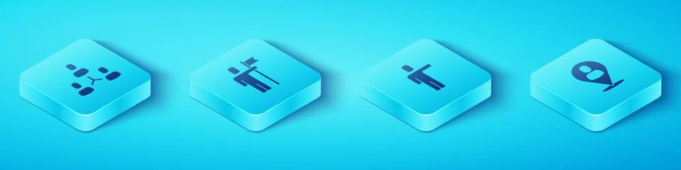 Set Isometric Project team base, Team leader, Worker location and Head hunting Stock Illustration