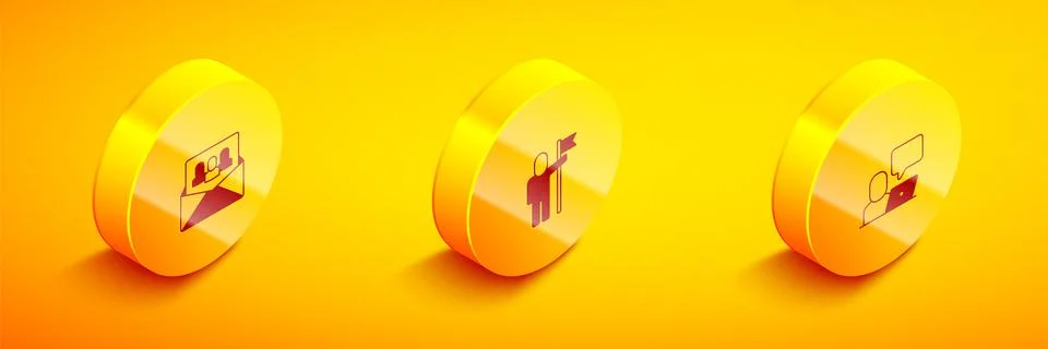 Set Isometric Project team base, Man holding flag and Freelancer icon. Vector Illustrazione stock