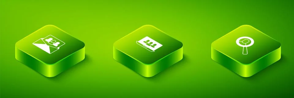 Set Isometric Project team base, Magnifying glass for search job and icon Illustrazione stock