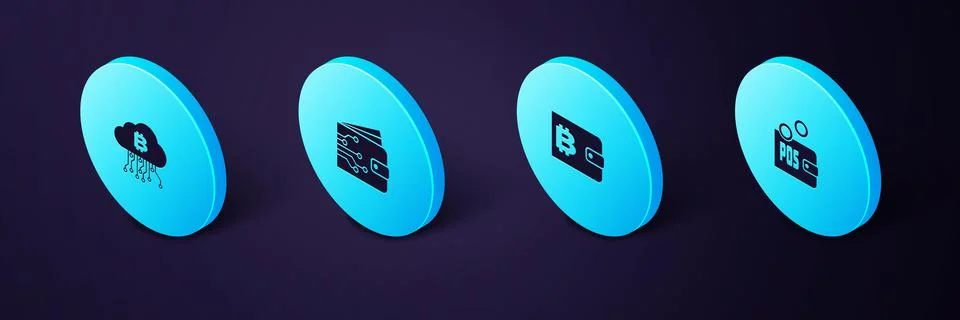 Set Isometric Proof of stake, Cryptocurrency wallet, and cloud mining icon 스톡 일러스트