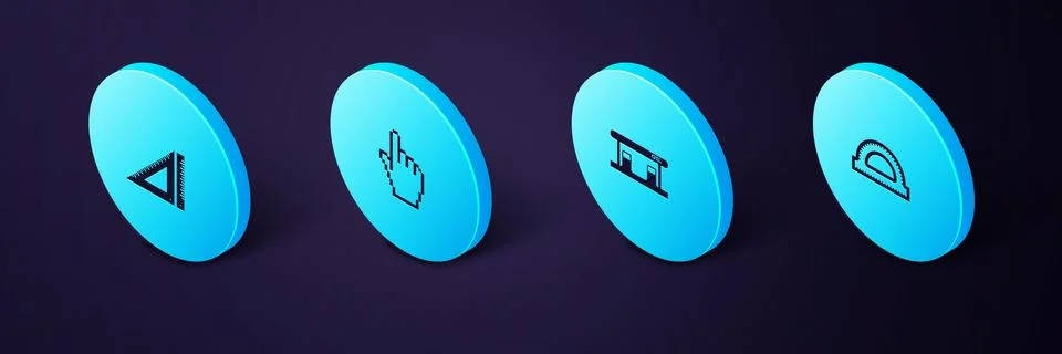 Set Isometric Protractor grid, Gas filling station, Pixel hand cursor and Stock Illustration