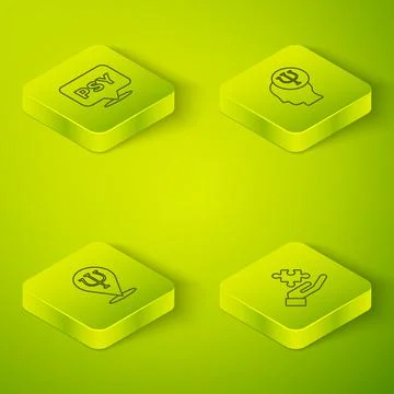 Set Isometric Psychology, Psi, , Solution to the problem and icon. Vector Illustrazione stock