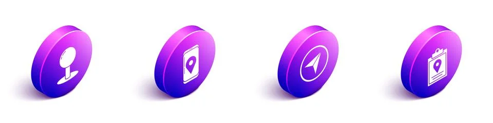 Set Isometric Push pin, Mobile with app delivery tracking, Infographic of city Stock Illustration