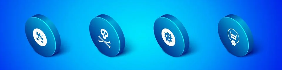 Set Isometric QR code, Bomb explosion, Delicate wash and Bones and skull warn Illustrazione stock