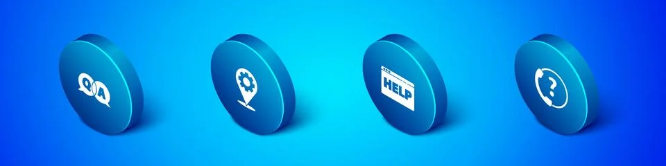 Set Isometric Question and Answer, Browser help, Telephone 24 hours support and Stock Illustration