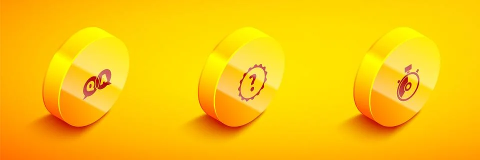 Set Isometric Question and Answer, mark and Stopwatch icon. Vector Stock Illustration