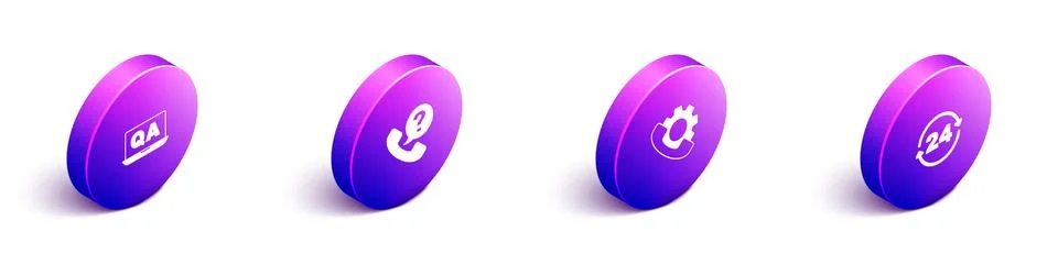 Set Isometric Question and Answer, Telephone 24 hours support,  and  icon. Ve Stock Illustration