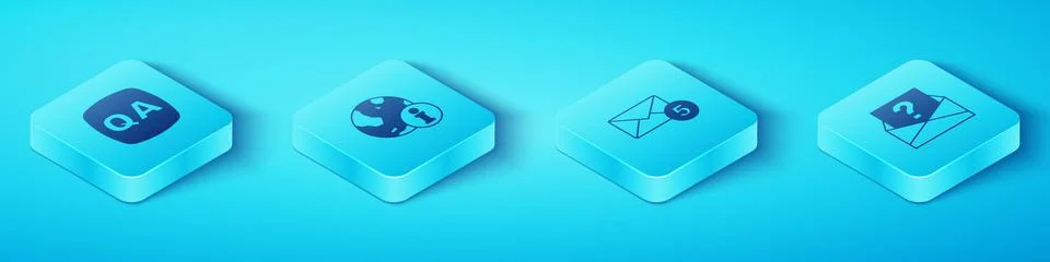 Set Isometric Question and Answer, Information, Envelope with question mark and イラスト素材