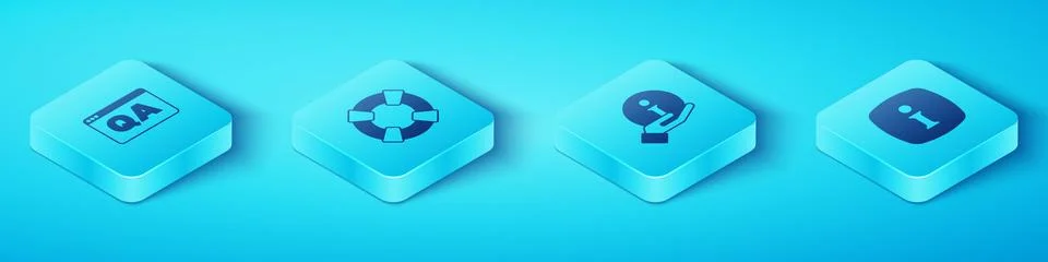 Set Isometric Question and Answer, Lifebuoy, Information and  icon. Vector Stock Illustration