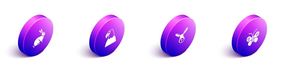 Set Isometric Rabbit, Eagle head, and Butterfly icon. Vector Stock Illustration
