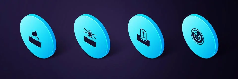 Set Isometric Radar with targets, Location anchor, Lighthouse and Iceberg i.. Stock Illustration