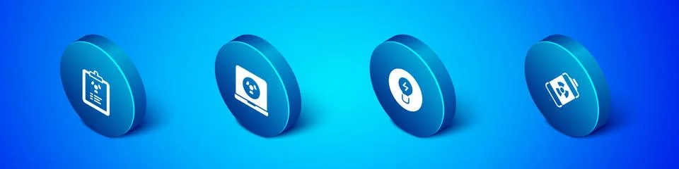 Set Isometric Radiation warning document, Light bulb with concept of idea Stock Illustration