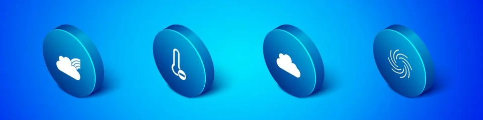 Set Isometric Rainbow with clouds, Cloud, Tornado and Meteorology thermometer Illustrazione stock