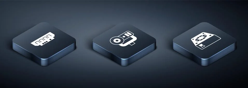 Set Isometric RAM, random access memory, Computer cooler and Web camera icon 스톡 일러스트