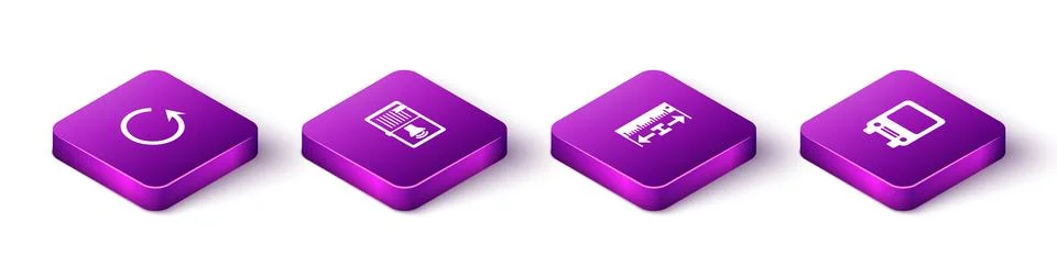 Set Isometric Refresh, Audio book, Measuring height and length and Bus icon Illustrazione stock