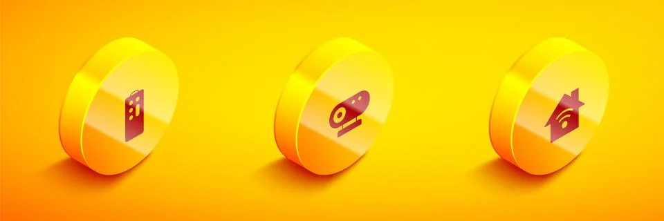 Set Isometric Remote control, Web camera and Smart home with wi-fi icon. Vector Stock Illustration