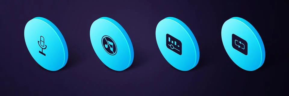 Set Isometric Repeat button, Music equalizer, Speaker mute and Microphone icon Stock Illustration