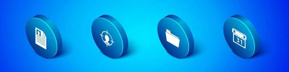 Set Isometric Resume, Document folder, Calendar and Head hunting concept icon Stock Illustration