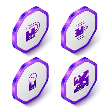 Set Isometric Return cardboard box, Carton, Cardboard with clock and Broken i Stock Illustration