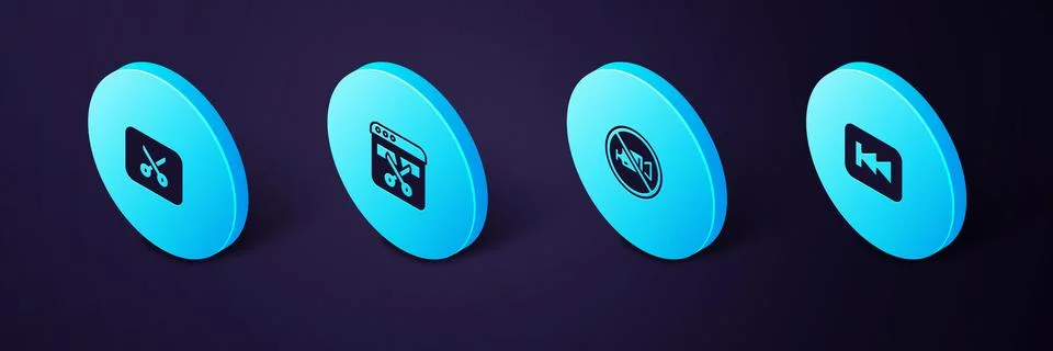 Set Isometric Rewind button, Prohibition no video recording, Video recorder Stock Illustration