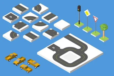 Set Isometric road and Vector Cars, Common road traffic regulatory. Vector イラスト素材