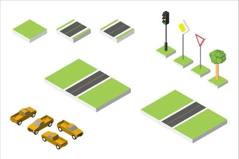 Set Isometric road and Vector Cars, Common road traffic regulatory. Vector Illustrazione stock