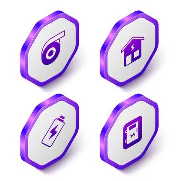 Set Isometric Roll adhesive tape, Smart home, Battery charge and Electrical p Stock Illustration